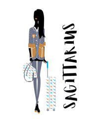 Sagittarius woman horoscope sign as a travel girl with the luggage bags. Vector illustration