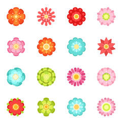 Flat style different flowers in garden. Summer vector icon set isolate on white background