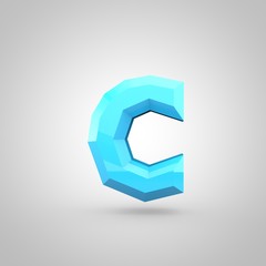 Blue low poly alphabet letter C lowercase isolated on white background.