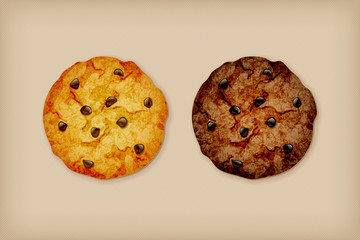 Delicious crisp vector chocolate chip cookies set