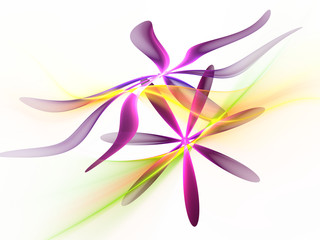 Purple fractal flowers with green, yellow wavy background