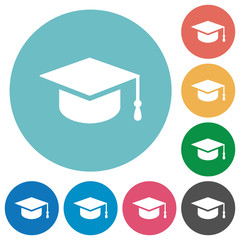 Graduate cap flat round icons