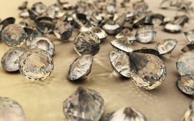 Precious stones, diamonds pile, emeralds in bulk, 3D rendering
