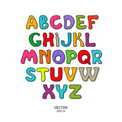 A set of children's letters. Interesting stitched alphabet. A set for school education. Vector illustration