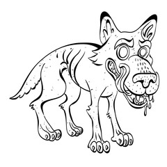 Cartoon image of hungry wolf. An artistic freehand picture.