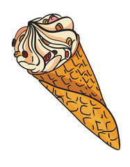 Naklejka premium Cartoon image of ice cream cone. An artistic freehand picture.