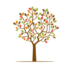 Color Tree with Leafs. Vector Illustration.