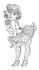 Cartoon image of pin up girl. An artistic freehand picture.
