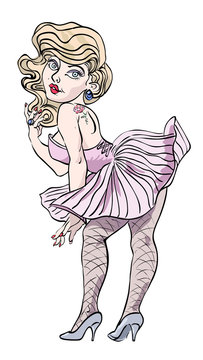 Cartoon image of pin up girl. An artistic freehand picture.
