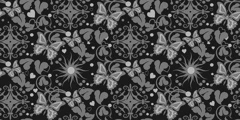 Floral background pattern, black dark