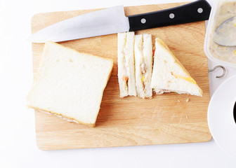 homemade tuna sandwichs with sliced bread on above background