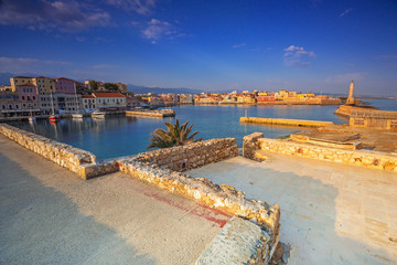 Old Venetian port of Chania at sunrise, Crete. Greece