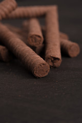 Close-up of chocolate waffle sticks
