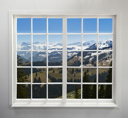 Residential window with Alpine view