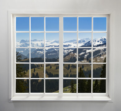 Fototapeta Residential window with Alpine view