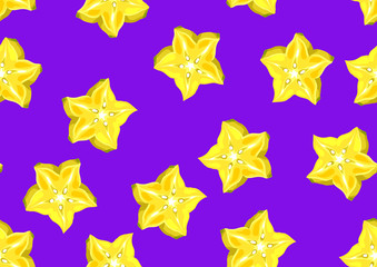 Obraz premium Seamless pattern with star fruit carambola. Illustration of tropical plant
