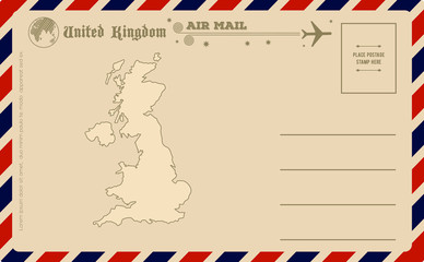 Vintage postcard with map of United Kingdom