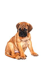 Staffordshire Bull Terrier, 3 months old with red collar, isolated on white