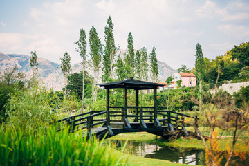 A beautiful wooden bridge over the river