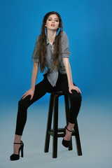 Fototapeta premium Full-length portrait of a model who poses for tests