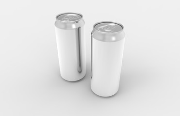 Two aluminum soda or beer metal cans isolated on white.