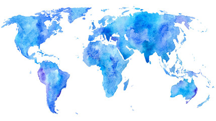 Mapa świata. Ziemia. Akwarele ręcznie rysowane ilustracji. Białe tło. - 144970746