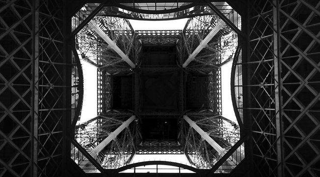 Eiffel Tower from bottom - black and white