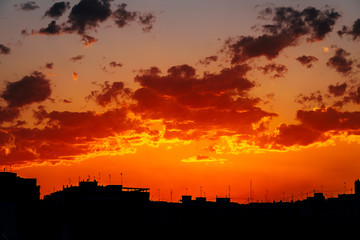 Beautiful Summer Sunset Over Valencia City Skyline Silhouette