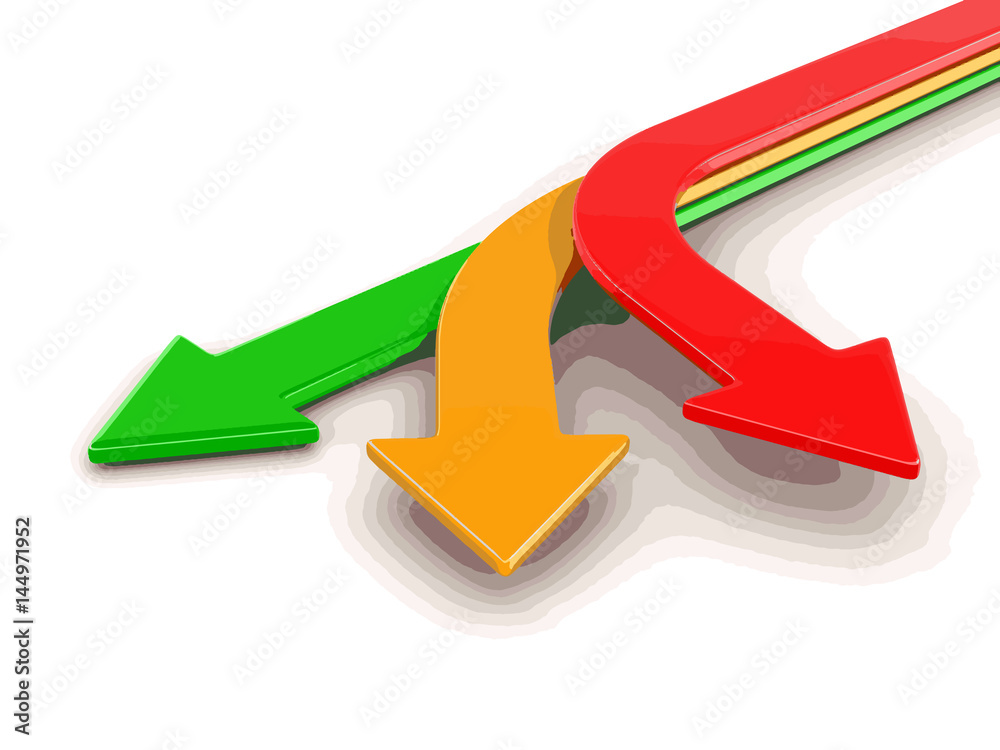 Poster 3d image of arrows in three directions. image with clipping path