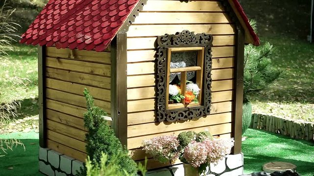 Landscape design. Decoration for the garden. The wooden hut. HD