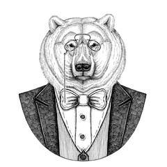 Polar bear Hipster animal Hand drawn illustration for tattoo, emblem, badge, logo, patch, t-shirt - obrazy, fototapety, plakaty