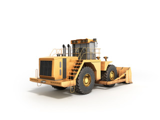 Yellow wheels Bulldozer 3d render on white