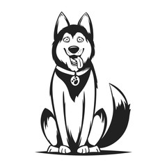 Vector monochrome illustration of husky dog.