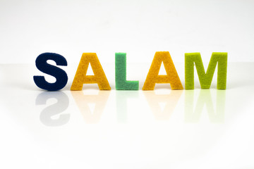 Alphabet over the white background sorting SALAM means Peace be upon you