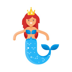 Obraz na płótnie Canvas Vector flat style illustration of happy cute mermaid.