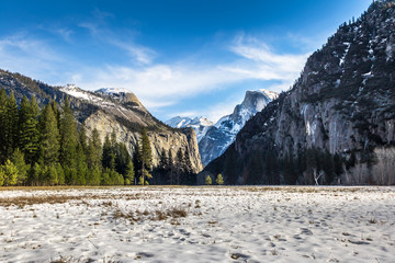 View of Yosemite Valley at winter  with Half Dome - Yosemite National Park, California, USA