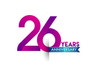 twenty six years anniversary celebration logotype colorful design with blue ribbon, 26th birthday logo on white background