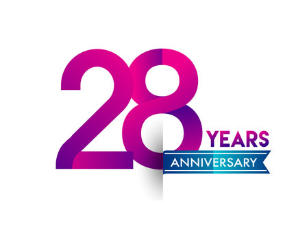 twenty eight years anniversary celebration logotype colorful design with blue ribbon, 28th birthday logo on white background
