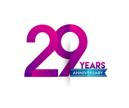 twenty nine years anniversary celebration logotype colorful design with blue ribbon, 29th birthday logo on white background