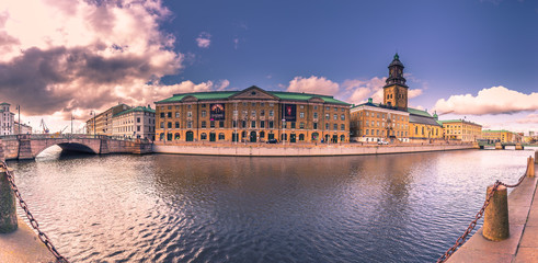 Gothenburg, Sweden - April 14, 2017: Panorama of the canals of Gothenburg, Sweden