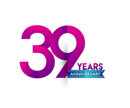 thirty nine years anniversary celebration logotype colorful design with blue ribbon, 39th birthday logo on white background