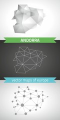 Andorra set of grey and silver mosaic 3d polygonal maps. Graphic vector triangle geometry outline shadow perspective maps