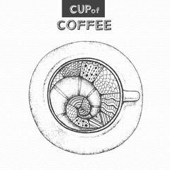 Decorative sketch of cup of coffee or tea
