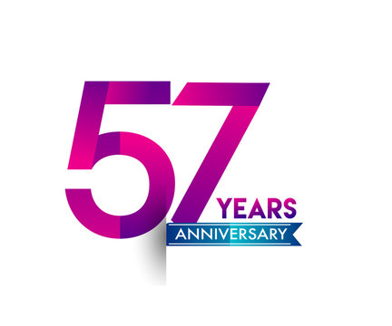 fifty seven years anniversary celebration logotype colorful design with blue ribbon, 57th birthday logo on white background