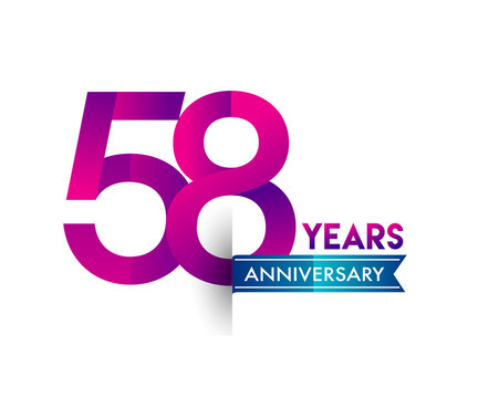 fifty eight years anniversary celebration logotype colorful design with blue ribbon, 58th birthday logo on white background