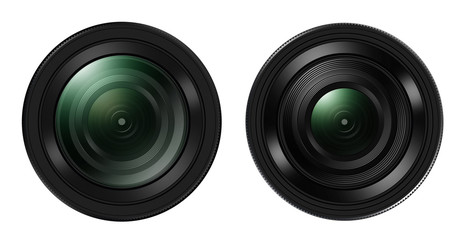 Front view of Two DSLR camera lens isolated on white background