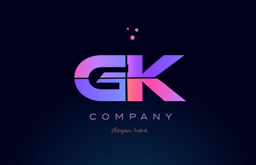 gk g k creative blue pink purple alphabet letter logo icon design