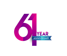 sixty one years anniversary celebration logotype colorful design with blue ribbon, 61st birthday logo on white background