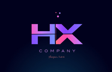 hx h x creative blue pink purple alphabet letter logo icon design