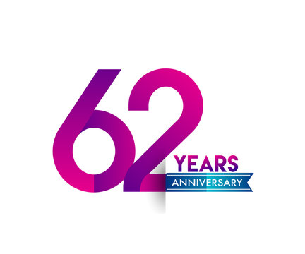 sixty two years anniversary celebration logotype colorful design with blue ribbon, 62nd birthday logo on white background